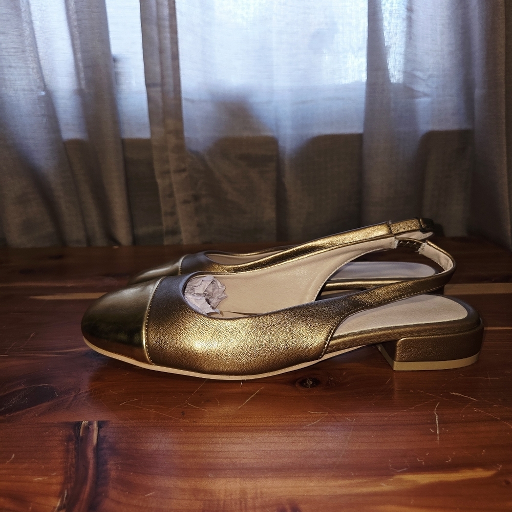 gold toe and bronze sling back dress shoes size 39 (us 8) NEW - Picture 4 of 7